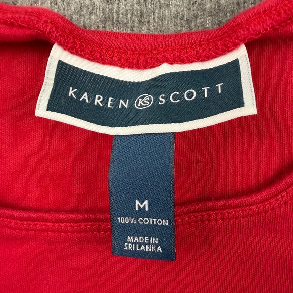 Karen Scott Womens Red 100% Cotton 3/4 Sleeve Scoop Neck Top Size M - Picture 2 of 6